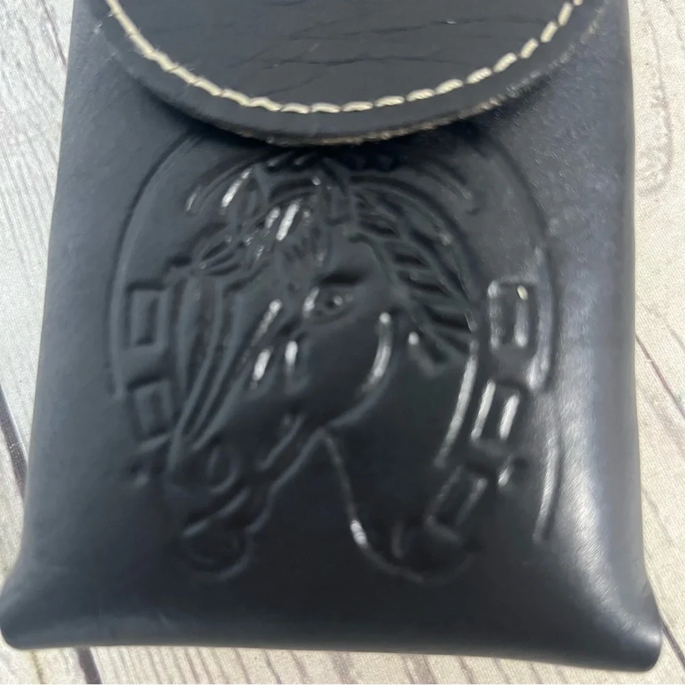 Black Leather Horse Horseshoe Belt Cell Phone Case Holder